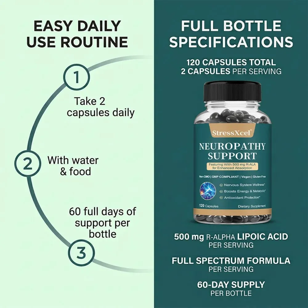 Neuropathy Capsules Herbal Blend Antioxidant Support Daily Nerve Wellness Body Metabolism Cellular Vitality and Mood Calm