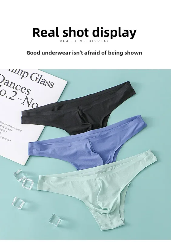 Half Hip Small Triangle Men's Underwear Low Waist Sexy Young Men Ice Silk Seamless Briefs Summer Lightweight Breathable Panties