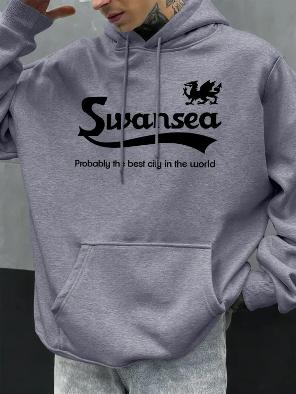 سوانسي أفضل تصميم بحروف المدينة للخريف للرجال هودي بجيب هوديي غير رسمي من الصوف الناعم بلوفرات الهيب هوب ملابس فضفاضة