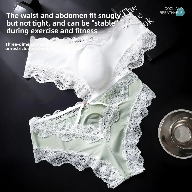 Male Full Lace Edge Briefs Back Bow Strap Ice Silk Satin Low Rise U Pouch Soft Breathable Men Underpants