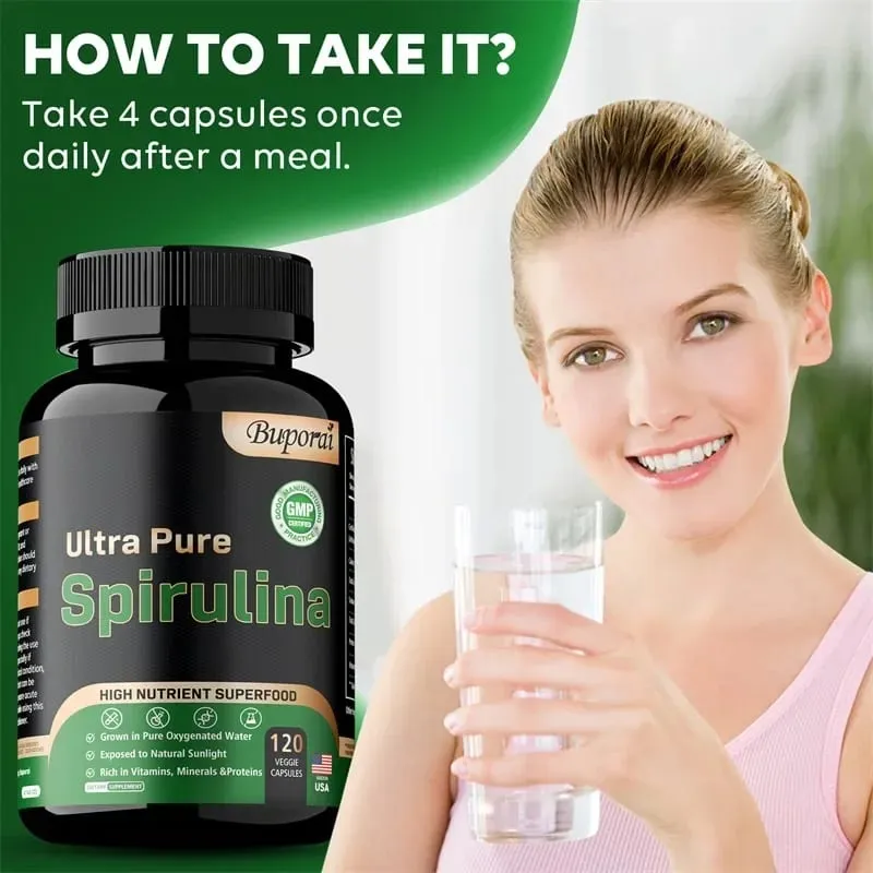 Suplemen Spirulina Organik - Nutrisi Detoksifikasi Kesehatan Sistem Kekebalan Tubuh Suplemen Antioksidan Kesehatan Kardiovaskular