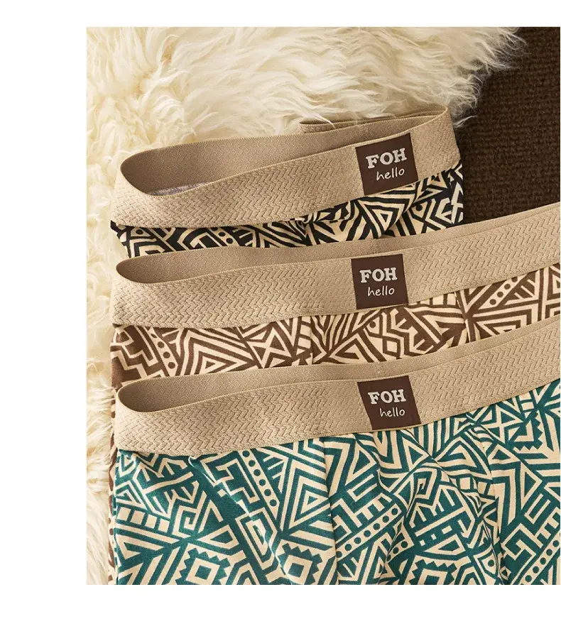 1/3 Pcs Men's Cotton Boxer Shorts Breathable Comfortable Underwear Man Printed Trendy Ethnic Retro Square Underpant Male Panties