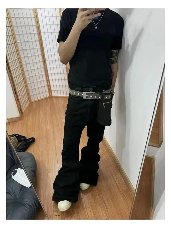 Ανδρικό τζιν παντελόνι High Street RO Ανδρικό 24SS Basic ελαστική μαύρη κορδέλα Loose Flared Streetwear Casual Jeans Παντελόνι Ανδρικά Ρούχα