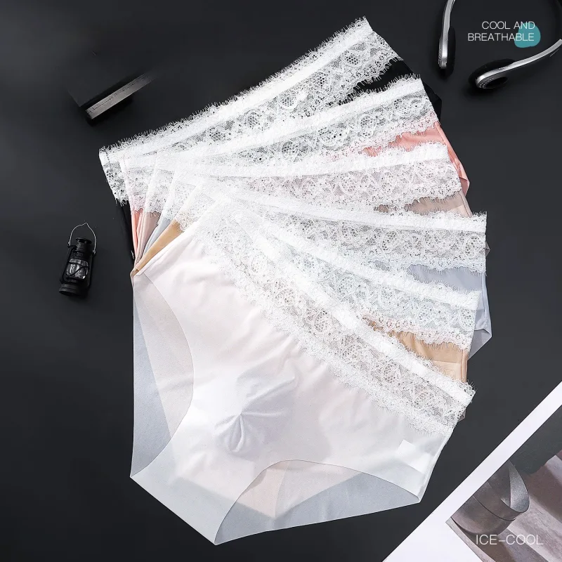 Lace Edge Ice Silk Men's Triangle Pants Traceless Breathable Thin Men's Underwear Low Waist Soft Seamless Comfort Male Briefs
