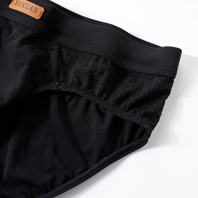 Men's Summer Ice Silk Mesh Briefs Quick Dry U-Pouch Separated Crotch Breathable Underwear Triangle Design for Comfort