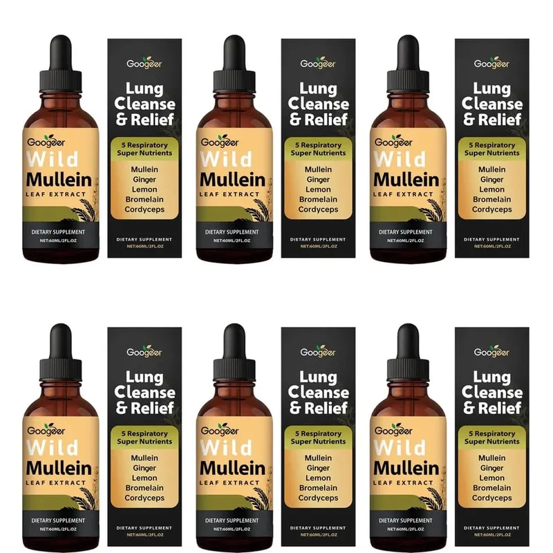 Googeer Wild Mullein Leaf Extract Liquid Respiratory Support Ginger Lemon Peel Extract Bromelain and Cordyceps Extract 60 ML
