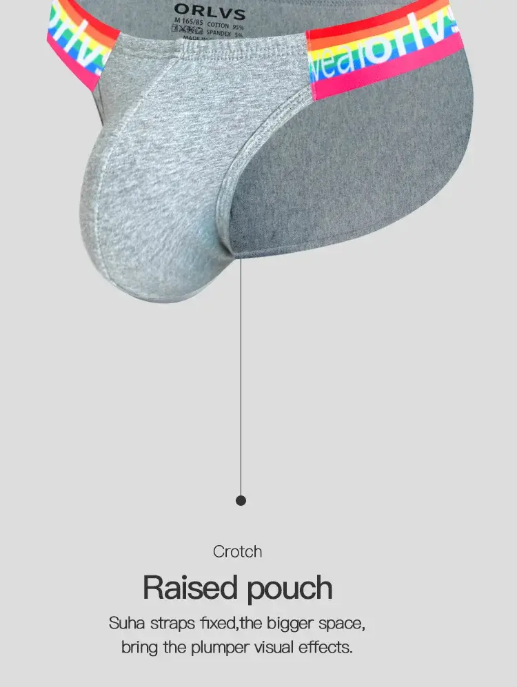 1PCS Slim Low Rise Men Cotton Briefs Heather Grey Rainbow Letter Waistband 3D Pouch Comfort Fashion Mens Underwear