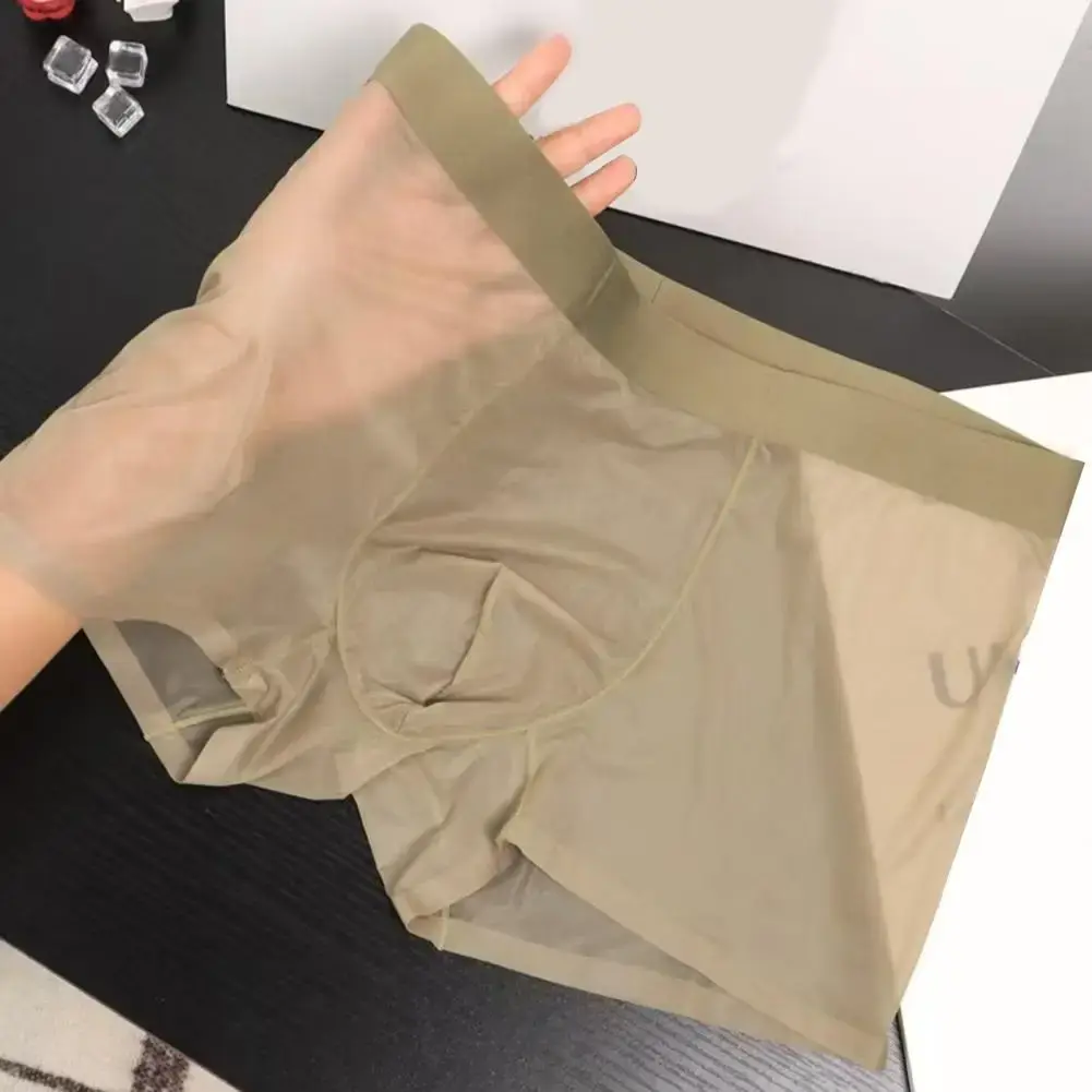 Mannen Boxer Transparant Lichtgewicht Mannen Ondergoed Elastische Mid-Taille U-Convexe Dunne Perspectief Shorts Slips Naadloze Slipje