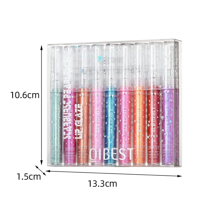 Σετ 9 χρωμάτων Shimmer Lipgloss Lasting Glitter Liquid Lipstick Moisturizing Lugminous Lip Gloss Makeup Shiny Lip Glaze Kit