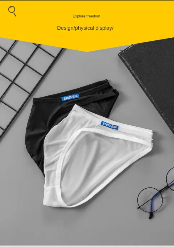 Men's Sexy Underwear Thin Ice Silk Translucent Briefs U Pouch Ropa Interior Hombre Male Panties