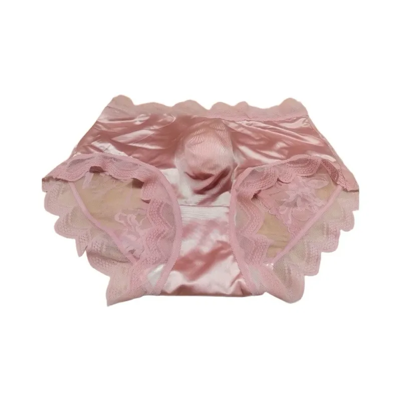 Men Satin Embroidery Floral Lace IceSilk Briefs Underwear 3D Bulge Pouch Panties Erotic Bottom Male Lingerie Tanga