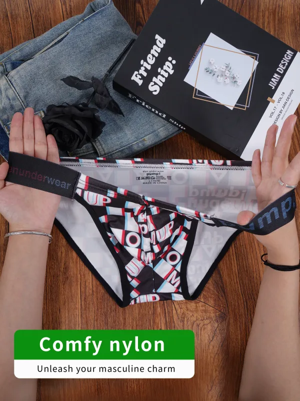 Men's Printed Briefs U Convex Pouch Elastic Waistband Letter Logo Breathable Fashion Underwear