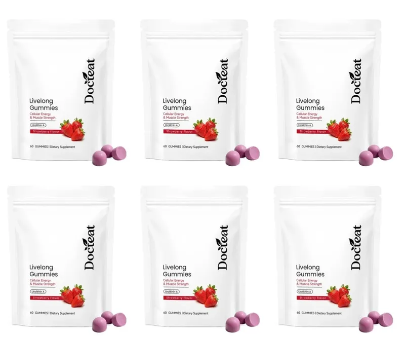 Docteat Urolithin A Gummies 500mg per Penyajian Rasa Strawberry Dukungan Kesehatan Seluler Harian 60 Gummies untuk Pria Wanita