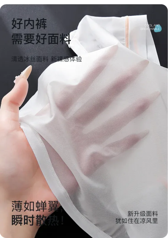Women Panties for Men Ice Silk Seamless Brief Sexy Mesh Splicing Transparent Underwear Youth Breathable U Convex Pouch Underpant