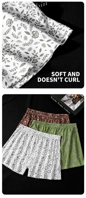 MiiOW 3Pcs Cotton Men Underwear Boxershorts Breathable Rose Print Man Underpants Skin-friendly Large Size Men's Shorts Panties