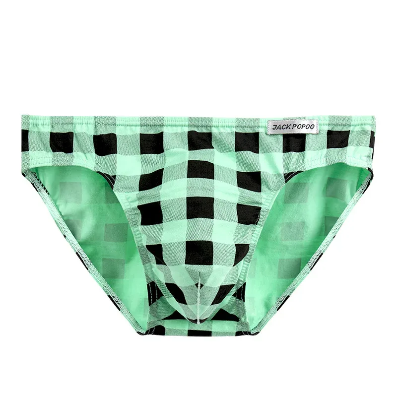 Fashion Plaid Underwear Cotton Soft Elastic Men Briefs Breathable Comfortable Youth Underpants Mens Sexy U Bulge Pouch Panties