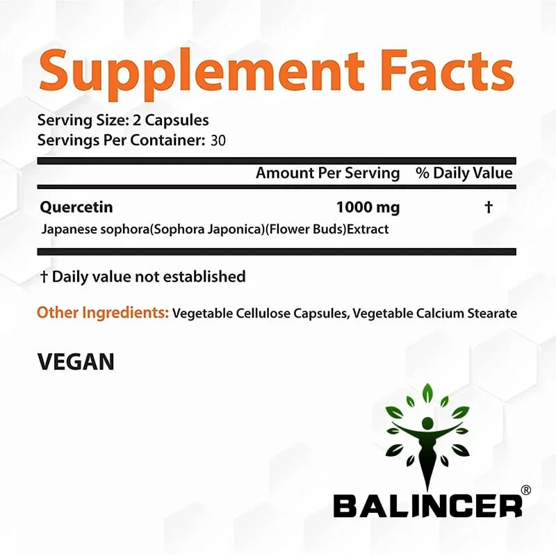 Natural Quercetin Supplement Vegan Capsules Bioflavonoid Support - Supports immune health and energy levels