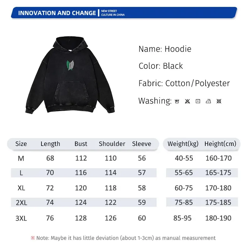 Anime Levi Hoodies Vintage Washed A-Attack on Titan Hoodie Casual Manga Yeager Eren Hooded Sweatshirts Titan Attack Pullover