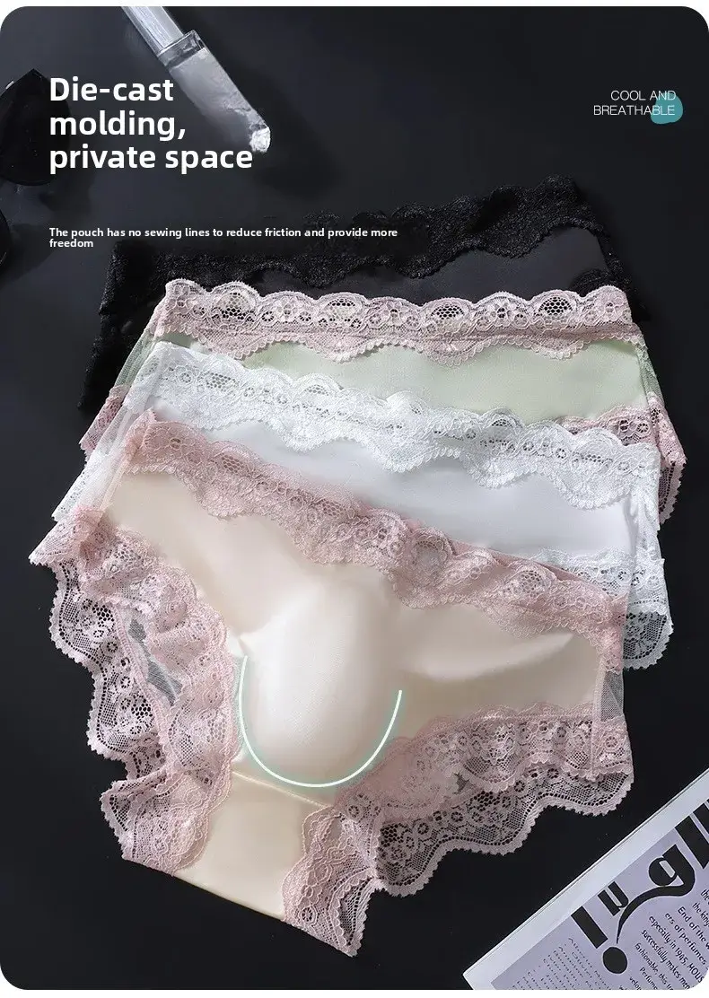 3 Pack Male Full Lace Side Briefs Ice Silk Satin 3D Molded Pouch Mid Rise Soft Smooth Men Underpants