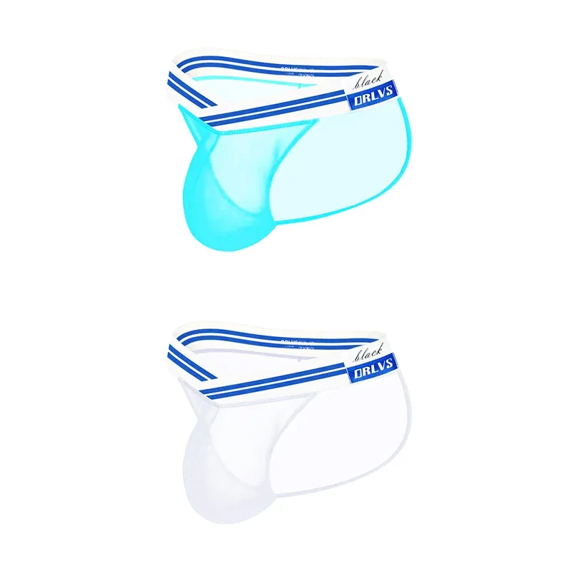 Men's Ice Silk Ultra-Thin Barely-There Mesh Sheer Briefs, Striped V-Shape Elastic Waistband Summer Daily Commute Underwear