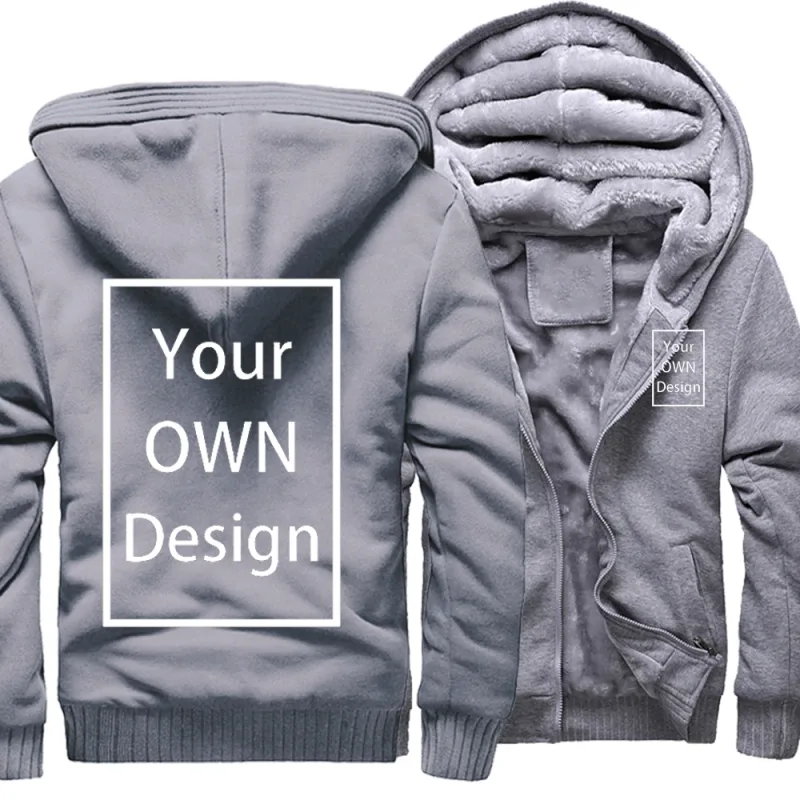 Customized Pattern Logo Diymen Zipper Pocket Coat Fashion Hoodie Casual Loose Jacket Unisex Winter Thicken Warm Clothing