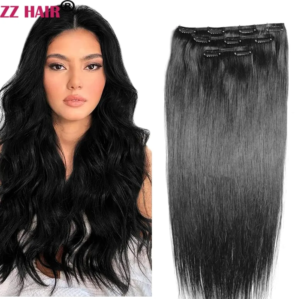 100% תוספות שיער Human Remy 16"-28" 80g-100g 3 יחידות סט 1x20 1x15 1x10 קליפס-בשלוש חתיכות אור ישר טבעי