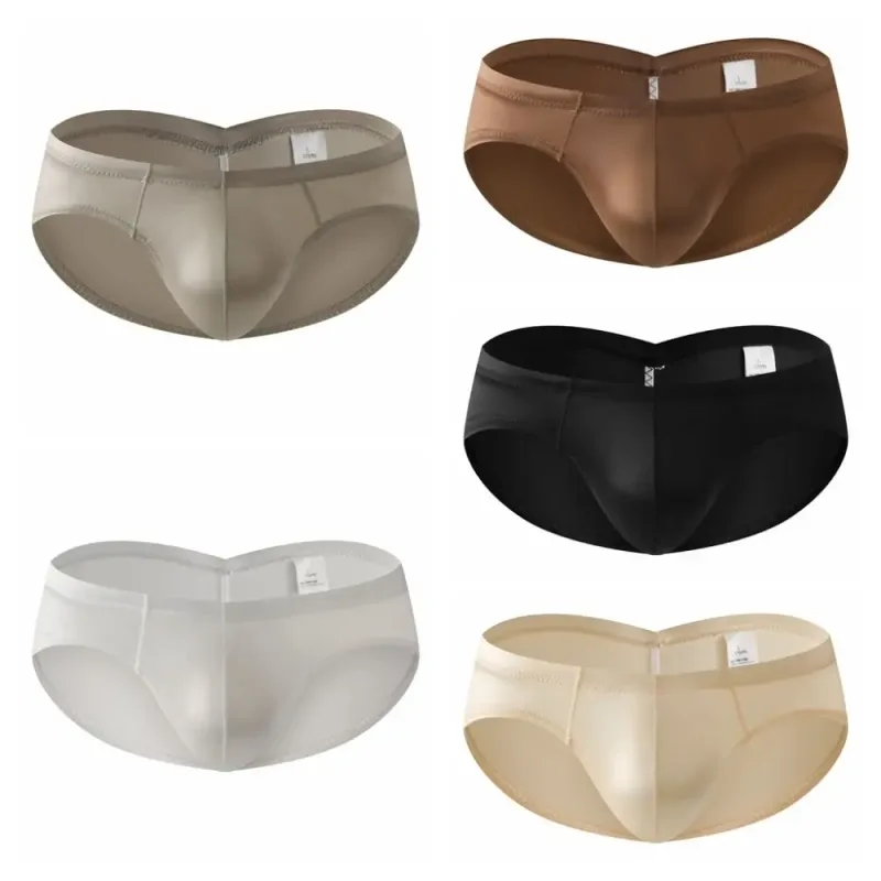 Breathable Low Waist Male Underwear Ice Silk Bulge Pouch Satin Silk Briefs Glossy Shiny Lingerie Men's Triangle Panties Sports