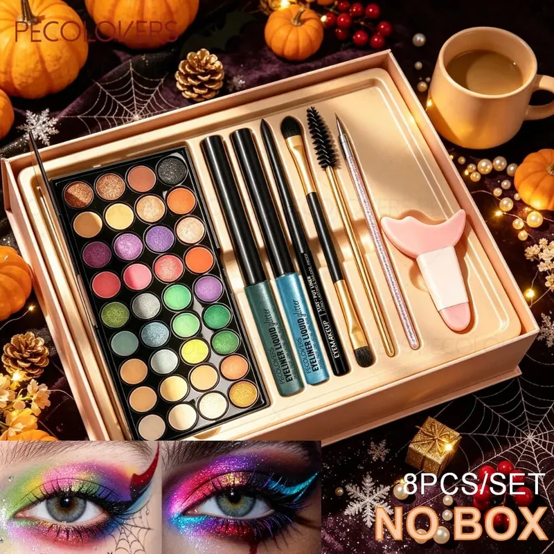 8 ΤΕΜ/ΣΕΤ Eyeshadow Palette Sparkle Liquid Eyeliner Black Eyeliner Eye Brushes Halloween/Christmas/Parties Σετ Μακιγιάζ Beauty