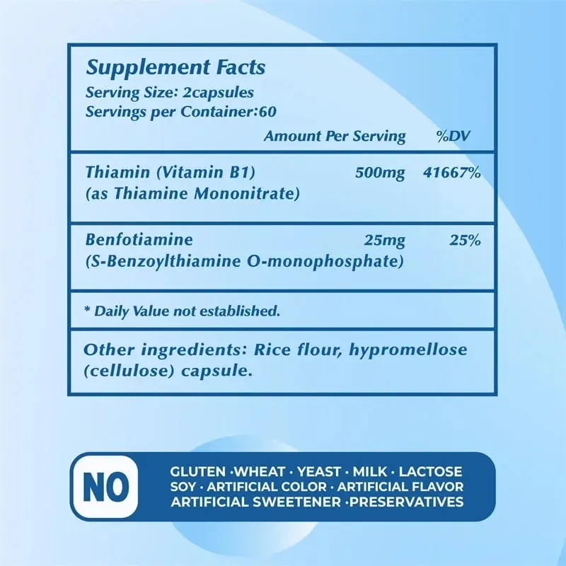 Vitamin B1 Complex - Improves Energy Levels Boosts Metabolism and Supports Nervous System HealthCapsule