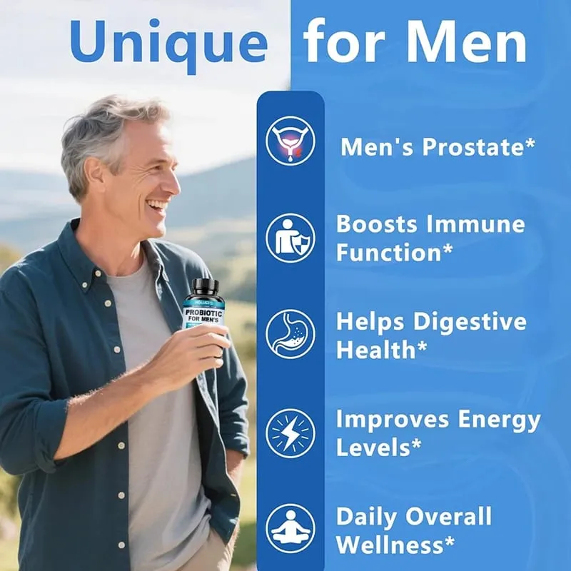 Advanced Men's Probiotic Supplement 100B CFU Prebiotic Fiber Enzymes Saw Palmetto Cranberry για την ευεξία των ούρων του προστάτη