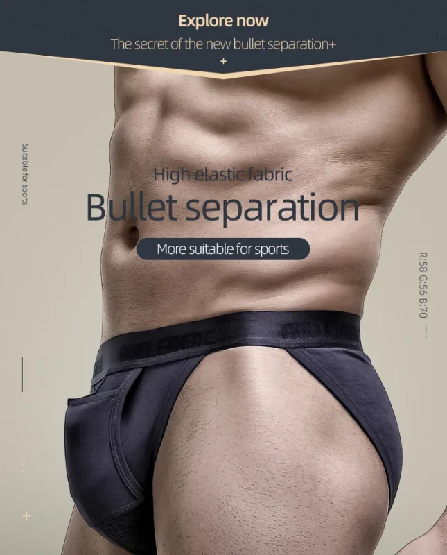 Men's Ice Silk Separated Pouch Briefs, U Convex Scrotal Support, Breathable Anti-Varicocele Design Underwear