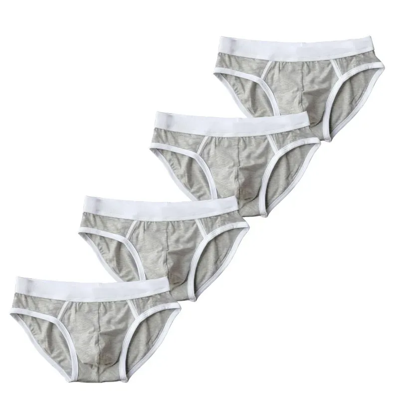 4PCS Men Cottn Briefs Underwear Simple Breathable Low Waist Lingerie Underpants Male Homewear Trunks Calzoncillos