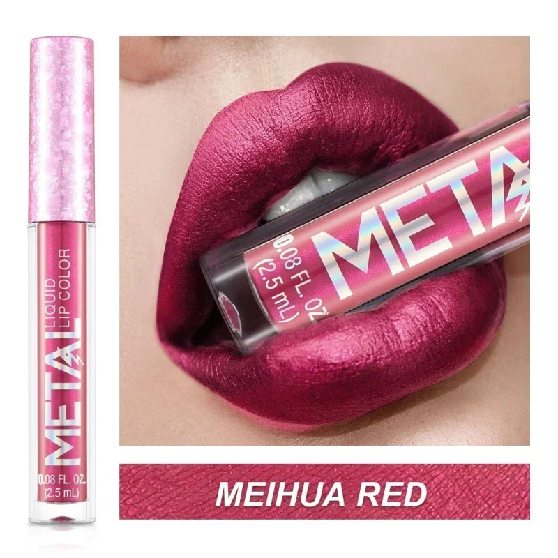 Lipstik Cair Matte Metalik Tahan Air Tahan Lama Antilengket Matte Berkilau Lip Gloss Makeup Bibir Wanita 12 Warna