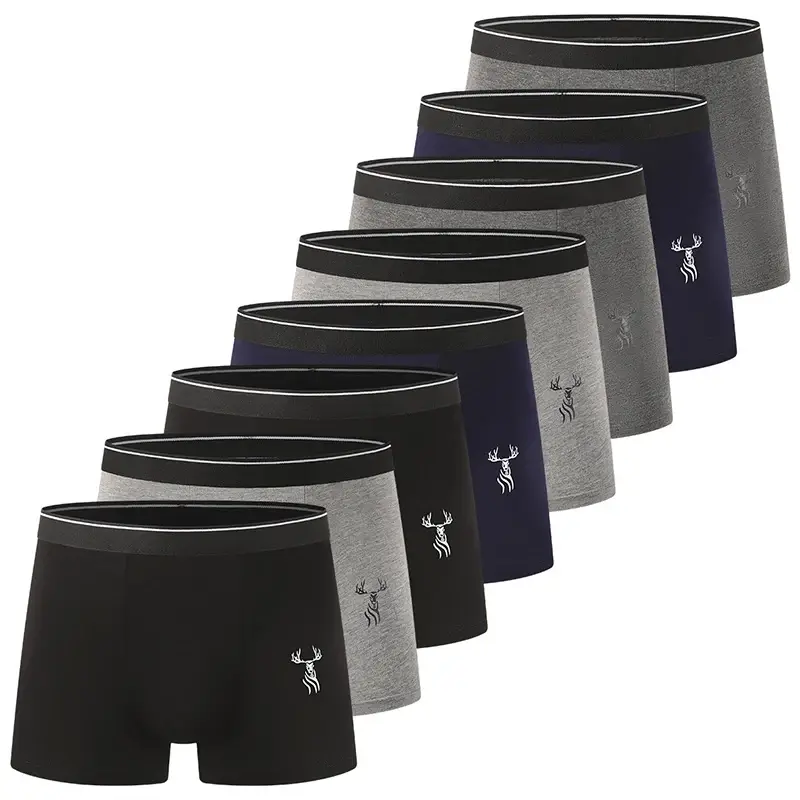 8-Piece Set of Men's Bamboo Fiber Fashionable Printed Underwear Comfortable Plus Size Boxer Shorts Sports and Fitness Base Short