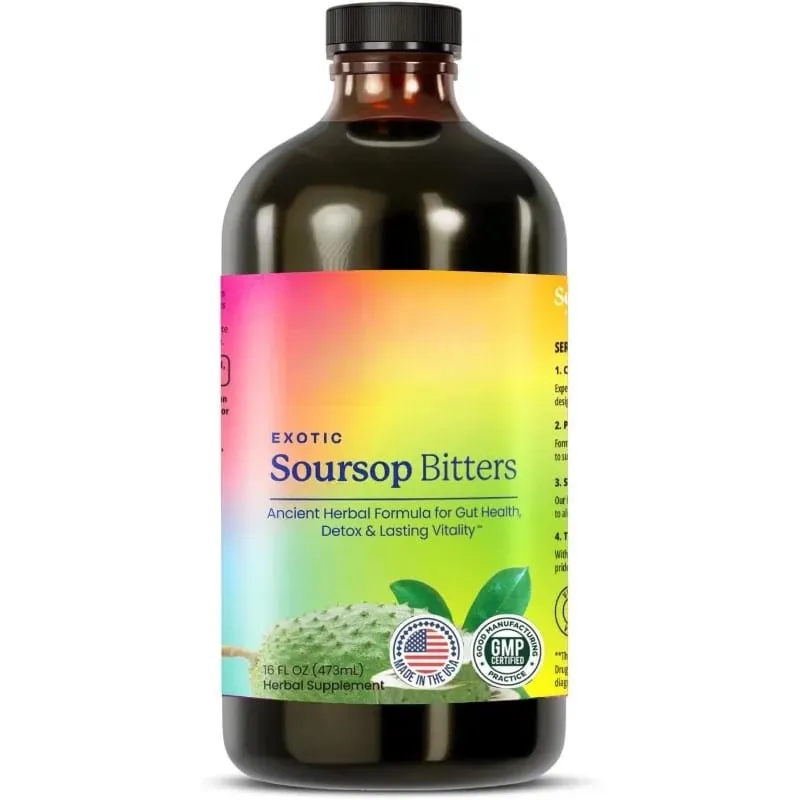Herbal Soursop Bitters Liquid Supplement Black Seed Moringa Irish Moss Drops para sa Gut Digestive Wellness Immune 16 Fl Oz(473ml)