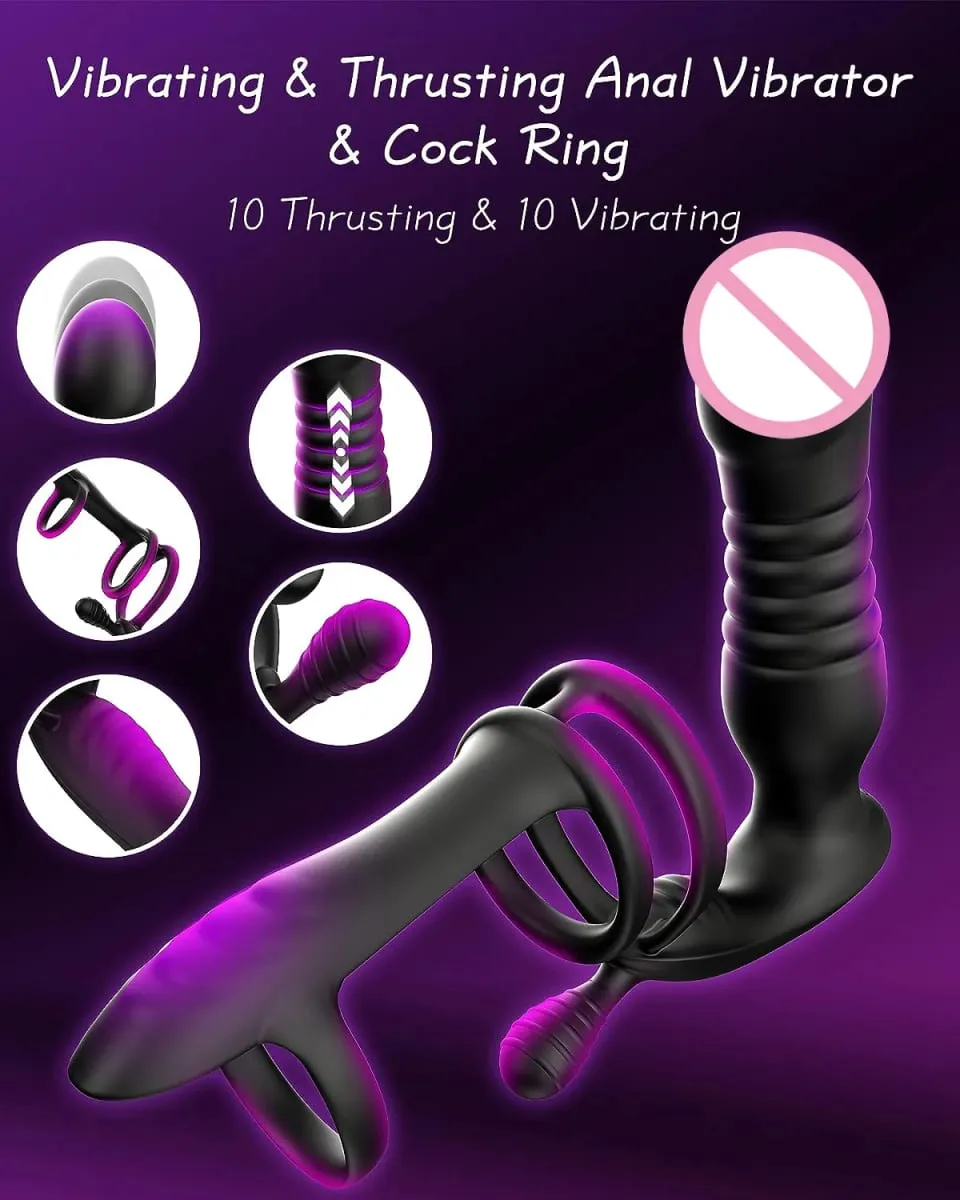 Anal Plug Prostate Massager Vibrator 3 Penis Ring Vibrating Dildo Cock Ring Adult Supplies Butt Plug Sex Toys For Men Women Gay