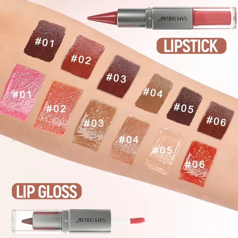 2 in 1 Lip Liner & Lip Gloss Dual Ended Hydrating Non Stick Lipstick Matte Velvet Outline Crayon with Shiny Plumping Lip Glaze