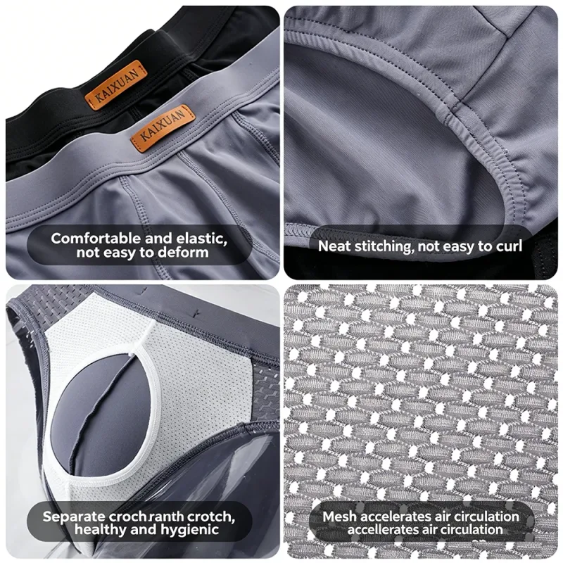 Men's Summer Ice Silk Mesh Briefs Quick Dry U-Pouch Separated Crotch Breathable Underwear Triangle Design for Comfort