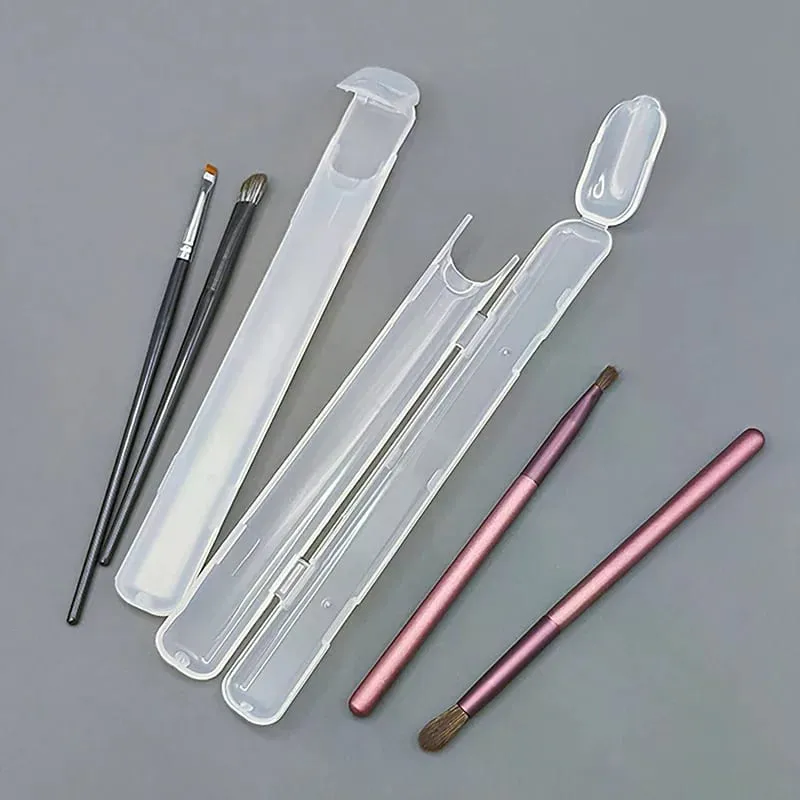 1 ST Bärbar Transparent Sminkborste Förvaringslåda med lock Ögonbryn Penna Sminkborstar Organizer Ätpinnefodral Skönhetsverktyg