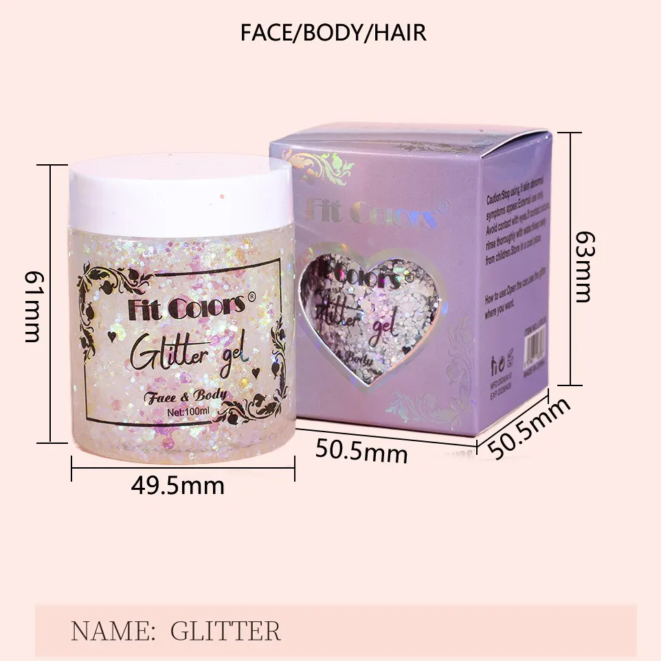 100ml Glitter Gel Eye Shadow Liquid Face Body Large Sequin Gel Πολυλειτουργικό Πολύχρωμο Loose Sequins Cream Party Διακόσμηση