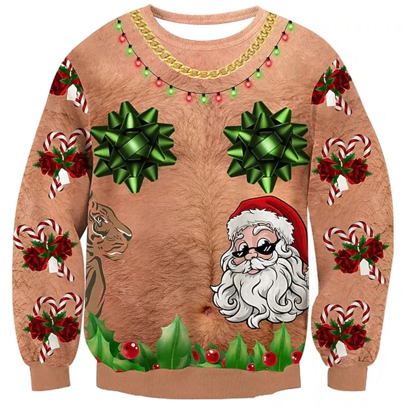 Pull de noël moche pour hommes, impression 3D drôle, motif musculaire, nouvelle mode, Costume de Cosplay de fête, cadeau de noël