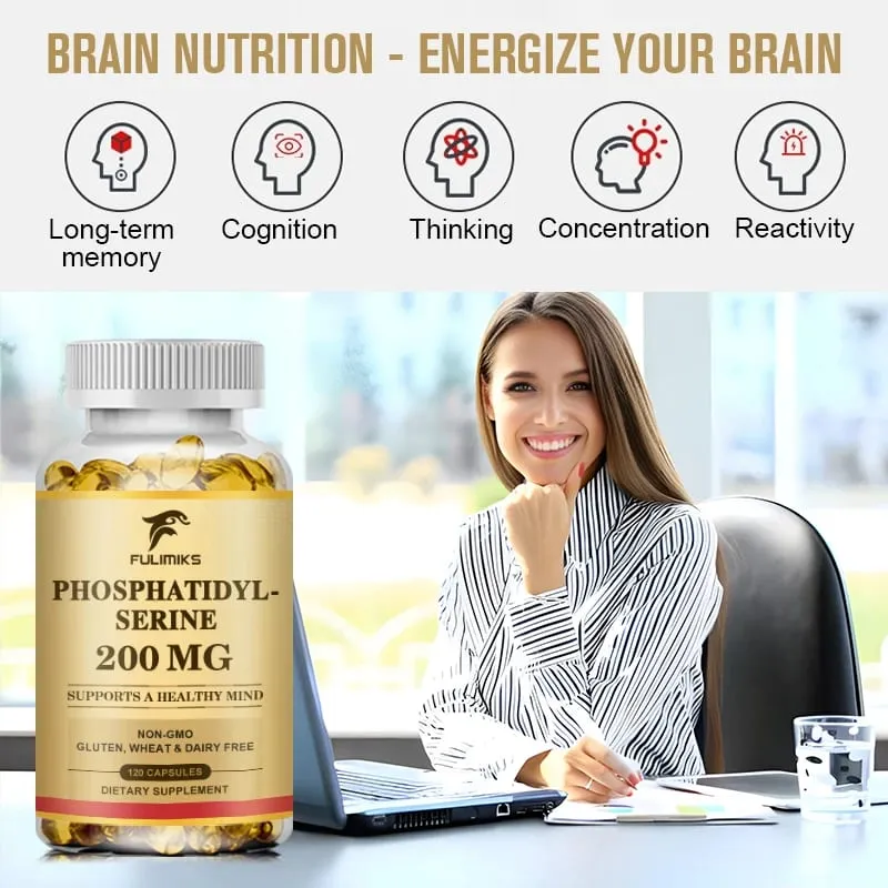 PhosphatidylSerine Capsules High Absorption Supplement for Support Memory Focus Cognitive Sleep and Brain Health