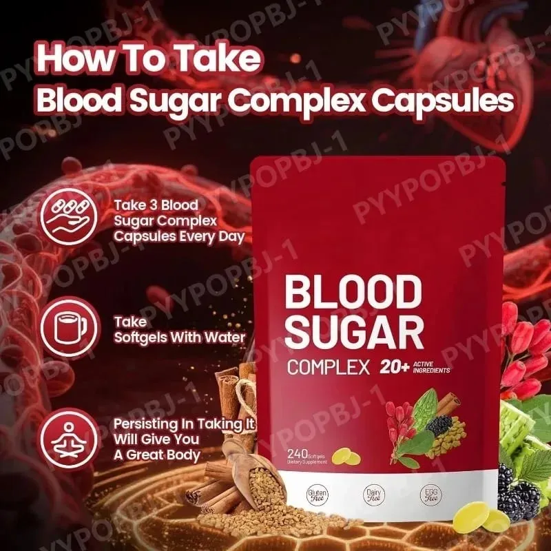 Blood Sugar Complex Supplement 240 Softgels Naglalaman ng Multivitamin at Cinnamon bitter Gourd 20 Herbs Extract Suporta sa Pang-araw-araw na Kalusugan