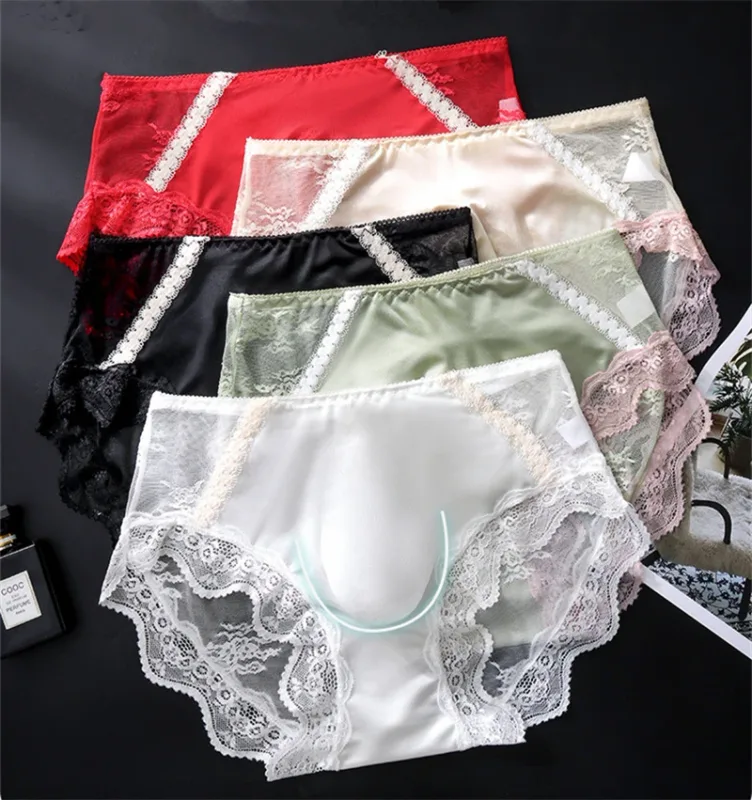 adults 18 plus size men's underwear Ice silk cuecas masculino 3D convex bag cueca color blocked lace mesh calzoncillos hombre