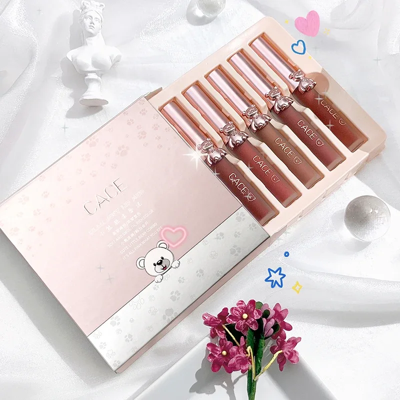 5 Χρώματα Lipgloss Σετ Μακιγιάζ Αδιάβροχο Liquid Lipstick Matte Lasting Velvet Lip Mud Sexy Red Fashion Lip Stain Cosmetics