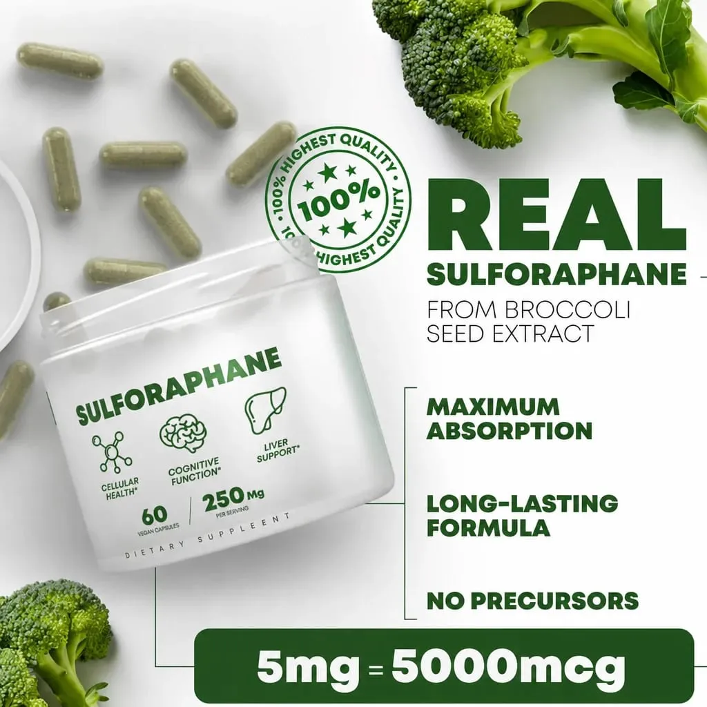 5 000mcg σουλφοραφάνης από εκχύλισμα σπόρων μπρόκολου Vegan κάψουλες με ανοσοποιητική υποστήριξη μυροσινάσης 2-κάψουλες μερίδα 60 Αριθμός