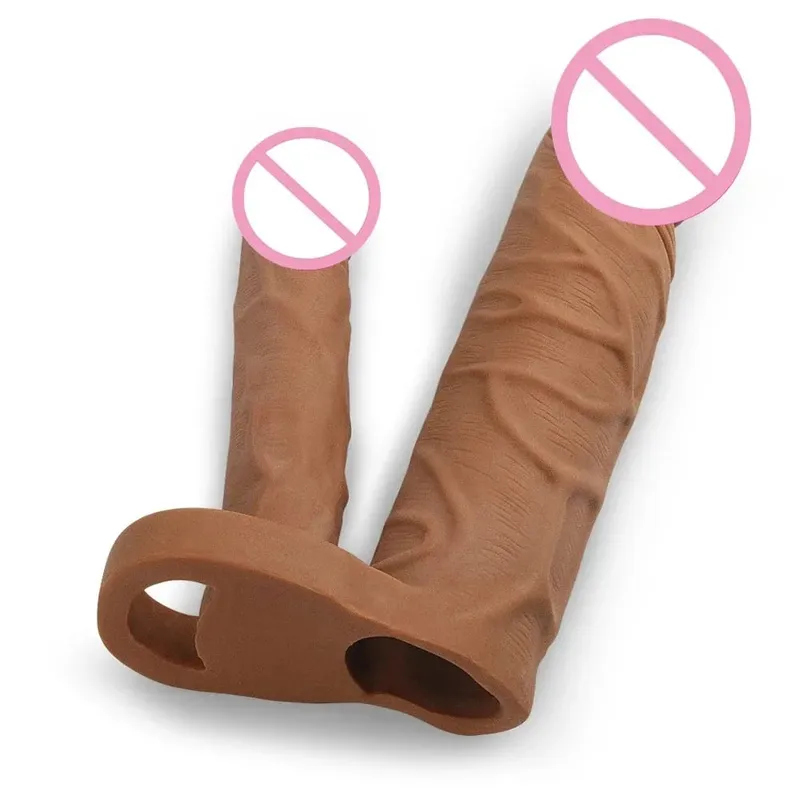 Dildo Realistic Penis Extender Sleeve Reusable Condoms Double Penetration Plug Anal Dildo Intimate Goods Sex Toys For Men