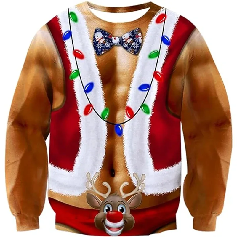 Pull de noël moche pour hommes, impression 3D drôle, motif musculaire, nouvelle mode, Costume de Cosplay de fête, cadeau de noël