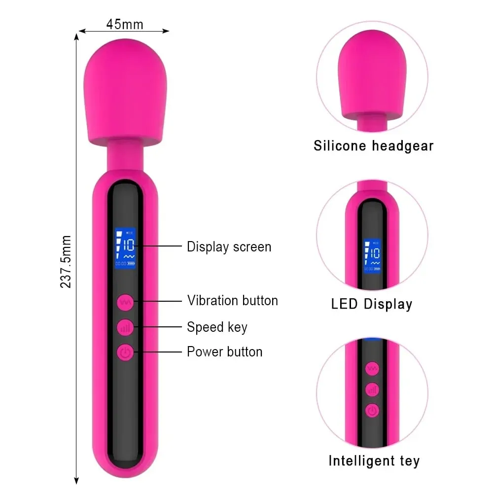 Female Masturbator Massage Stick 10 Frequency 4-speed Silicone Material LCD Display Vibration Stick Adult Sex Products