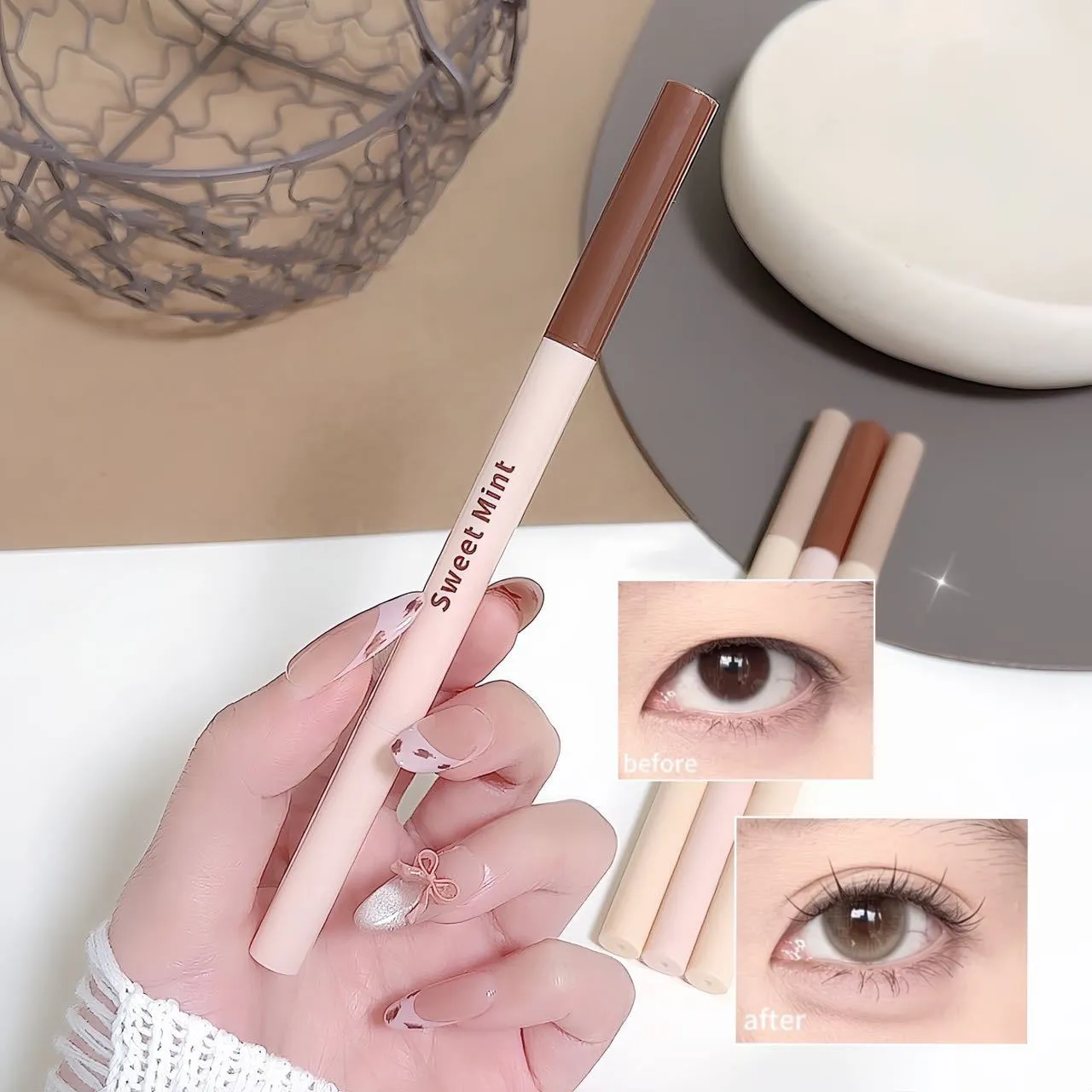 Double Head Eyeliner Pen Lying Silkworm Eye Brighten Bronzer 2 σε 1 Αδιάβροχο και ανθεκτικό Φυσικό μακιγιάζ που δεν είναι εύκολο στη βαφή Halo